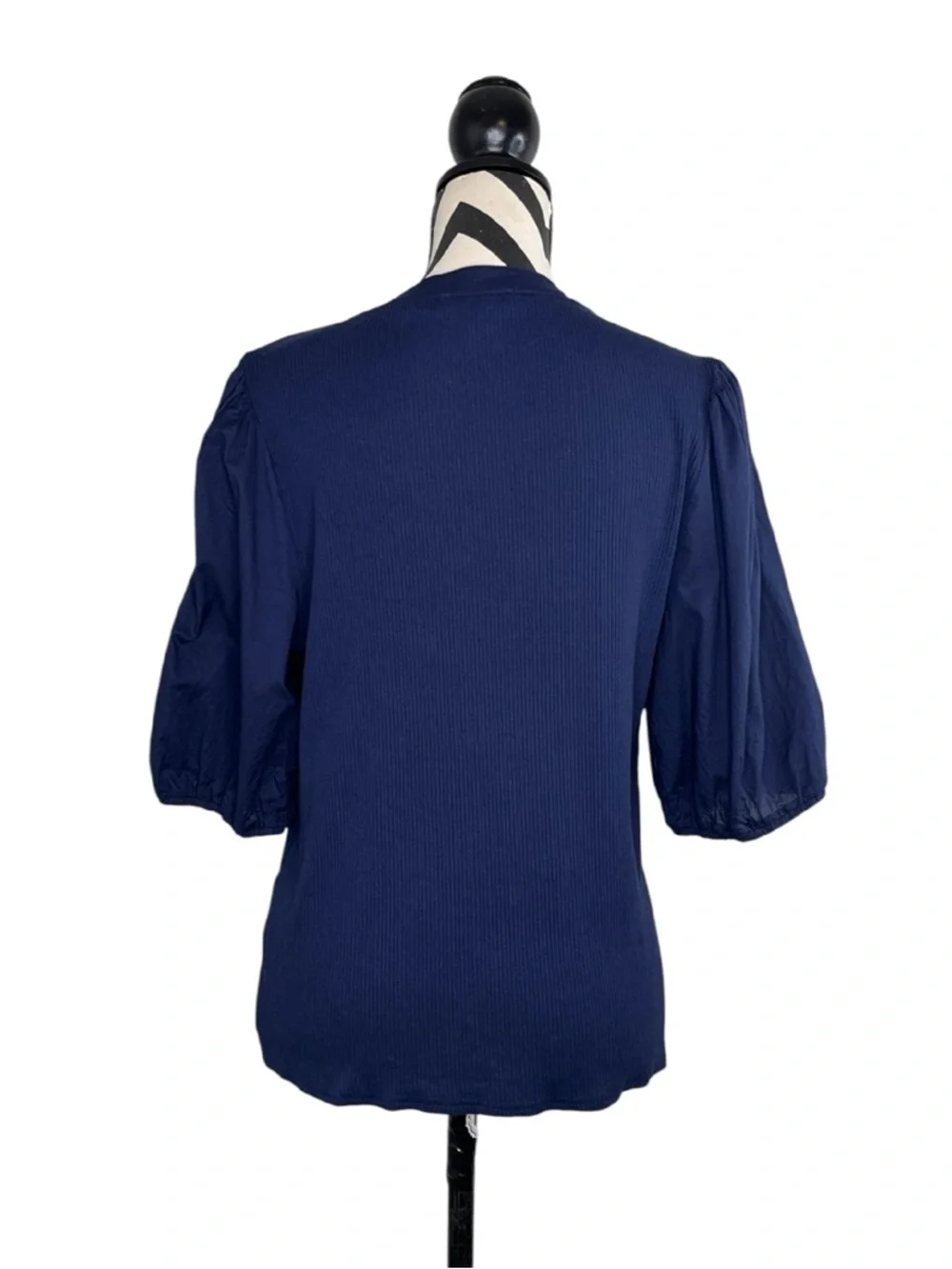 J. Crew Sz XL Navy Blue Perfect Rib Puff-sleeve Henley Shirt